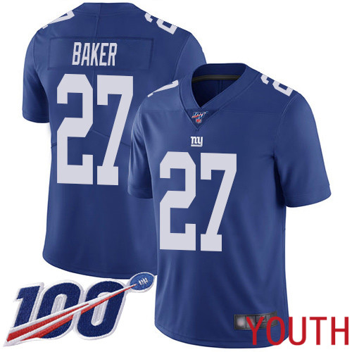 Youth New York Giants #27 Deandre Baker Royal Blue Team Color Vapor Untouchable Limited Player 100th Season Football NFL Jersey